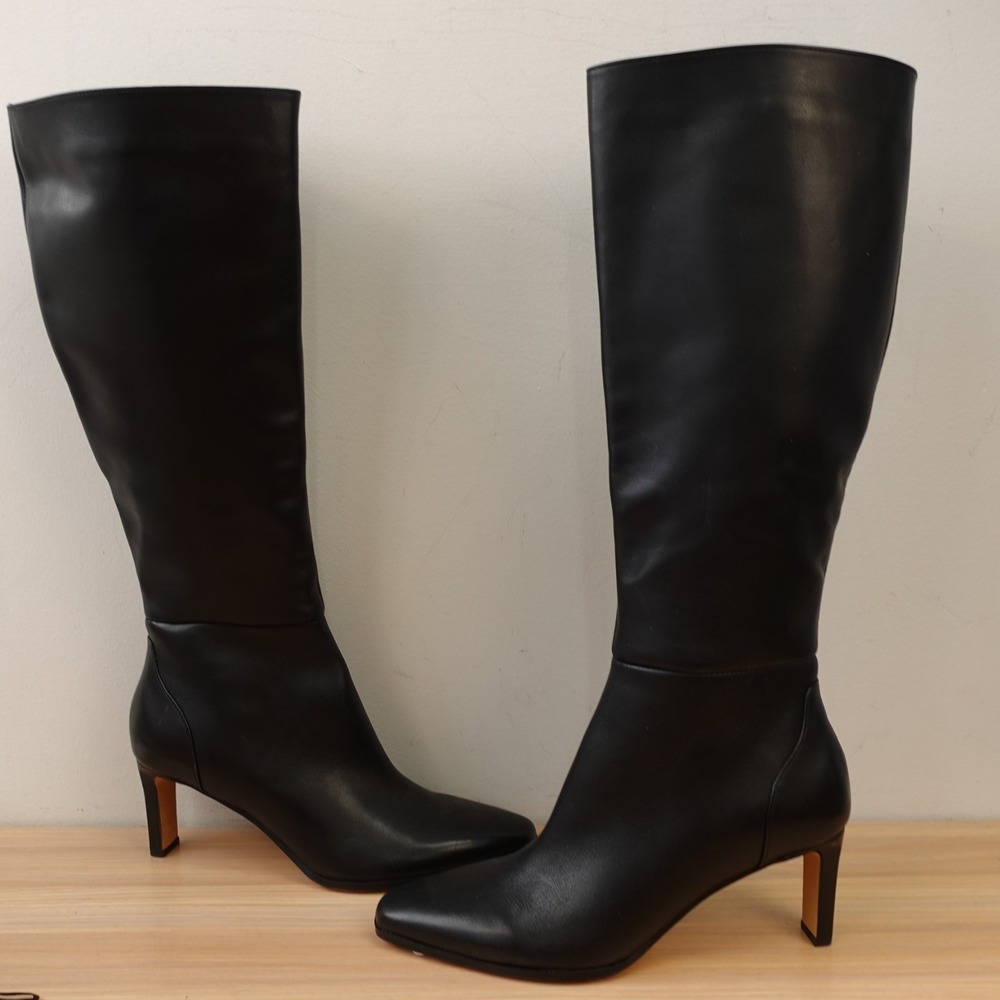 Dolce Vita Womens Knee High Boots 8 Black Leather Heels Y2K Pointed Toe $275